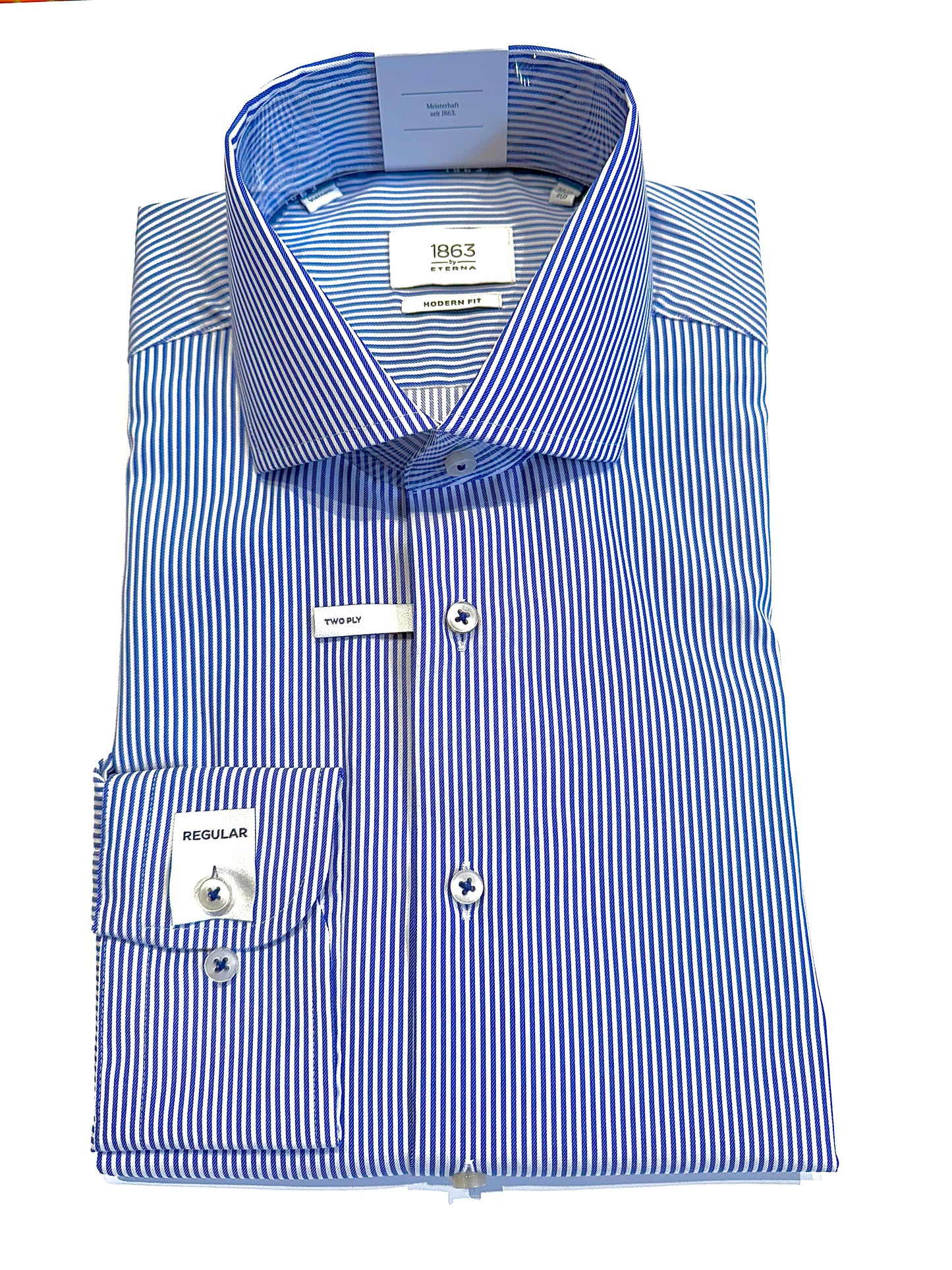 Eterna Luxury Twill Stripe Modern Fit Cutaway Collar (Blue)