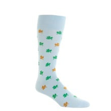 Ted and George Sky Blue w/ Green and Gold Shamrock Mid-Calf Cotton Sock
