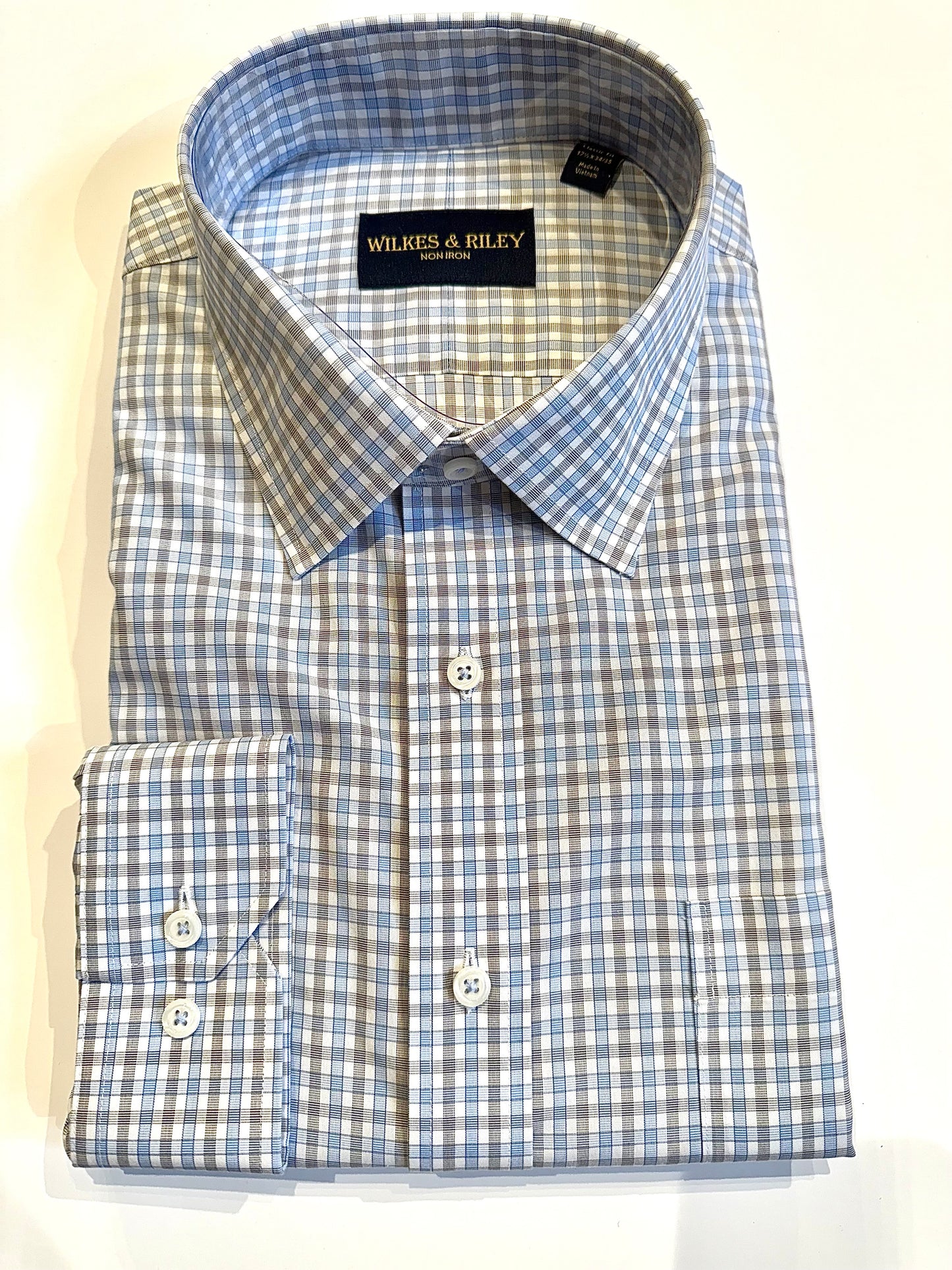 WILKES & RILEY Essential Dress Shirt Sky/Grey EOE Check Classic Fit