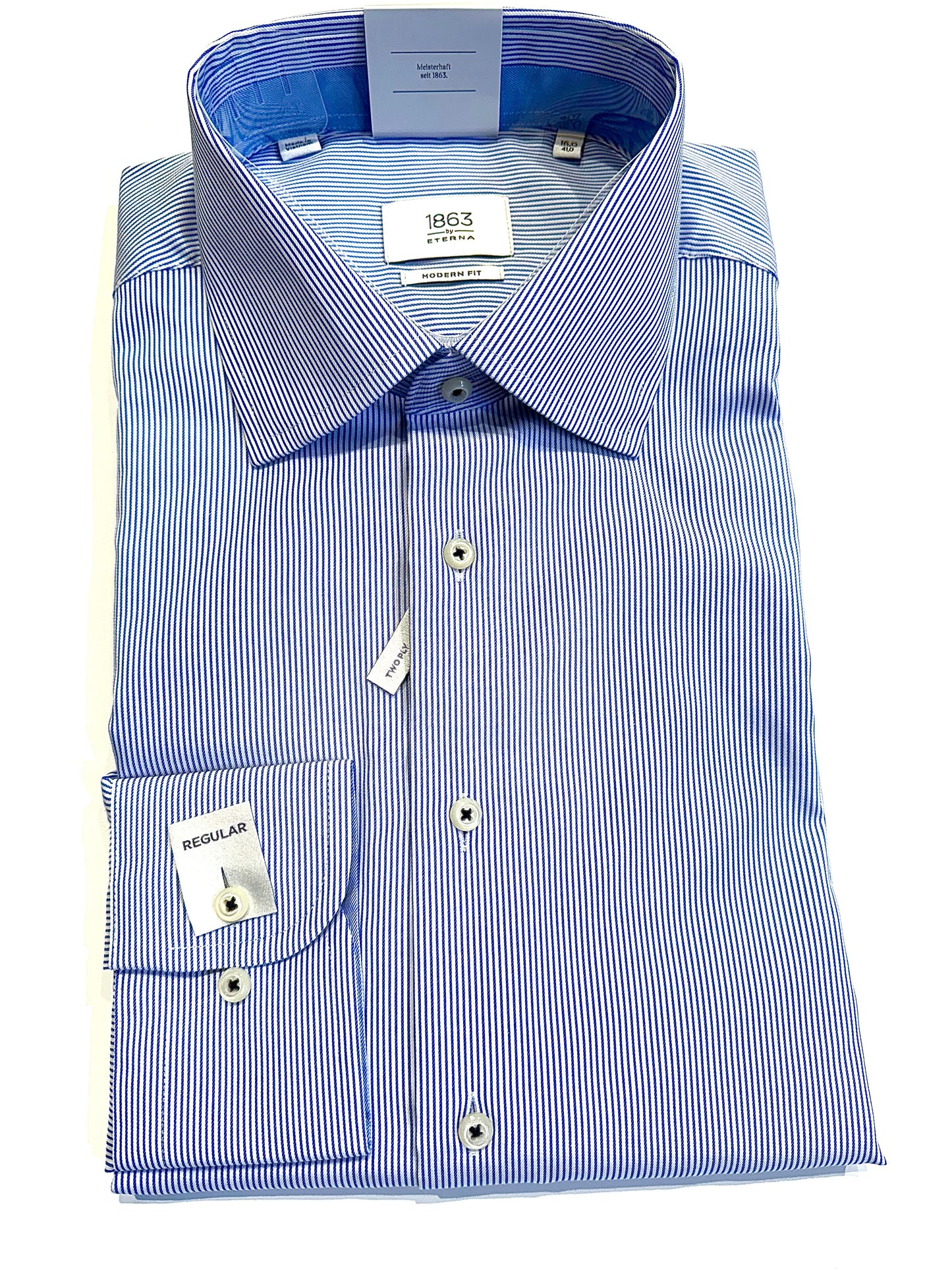 Eterna Luxury Twill Micro Stripe Modern Fit Kent Collar (Blue)