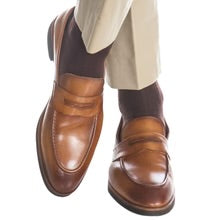Ted and George Coffee Brown Solid Ribbed Fine Merino Wool Mid-Calf Sock