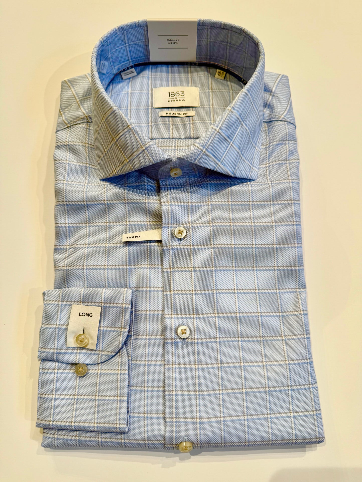 Eterna Check Twill Modern Fit Cutaway Collar (Light Blue)