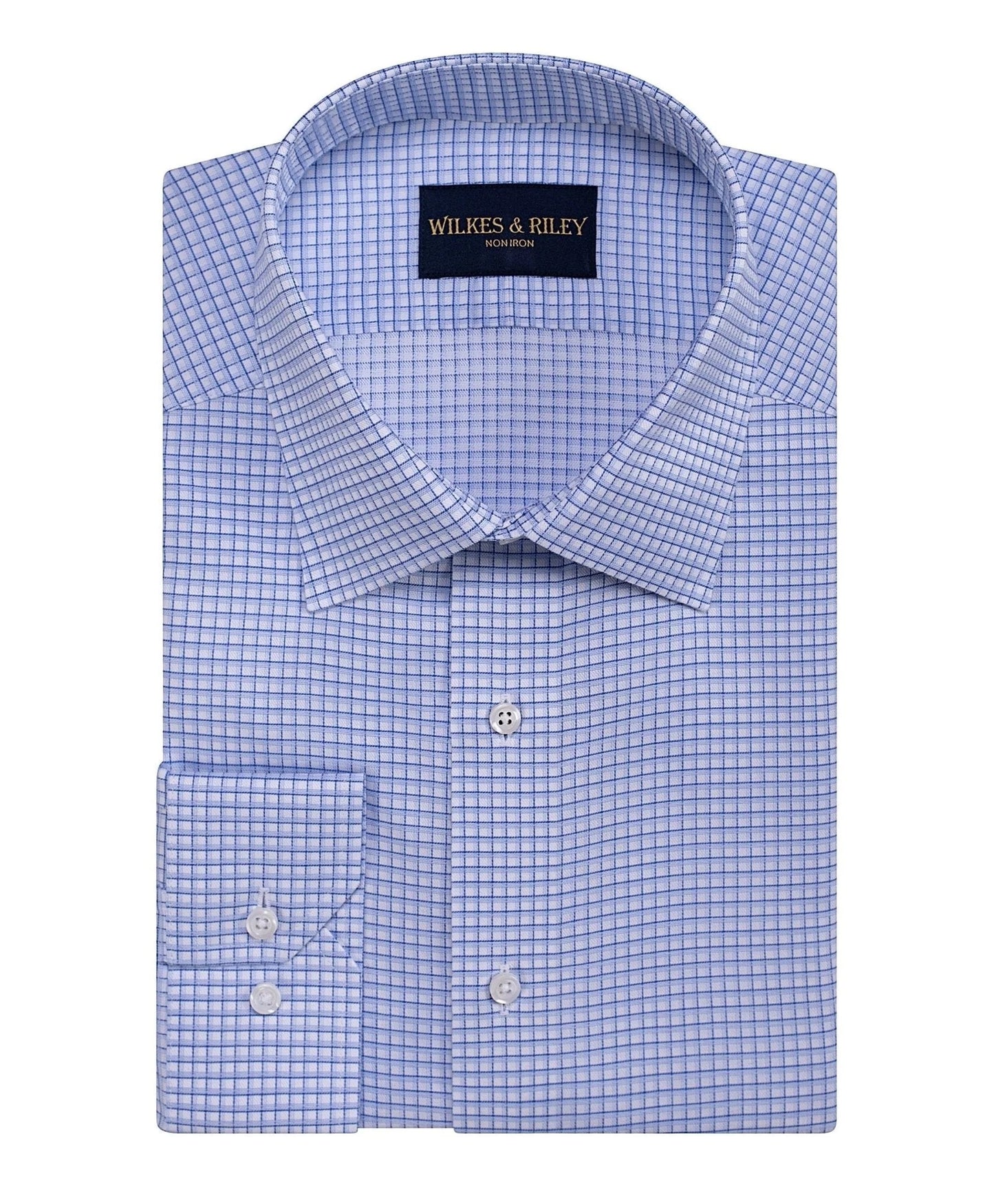 WILKES & RILEY TF Blue Twill Graph Check Spread Non-Iron Dress Shirt
