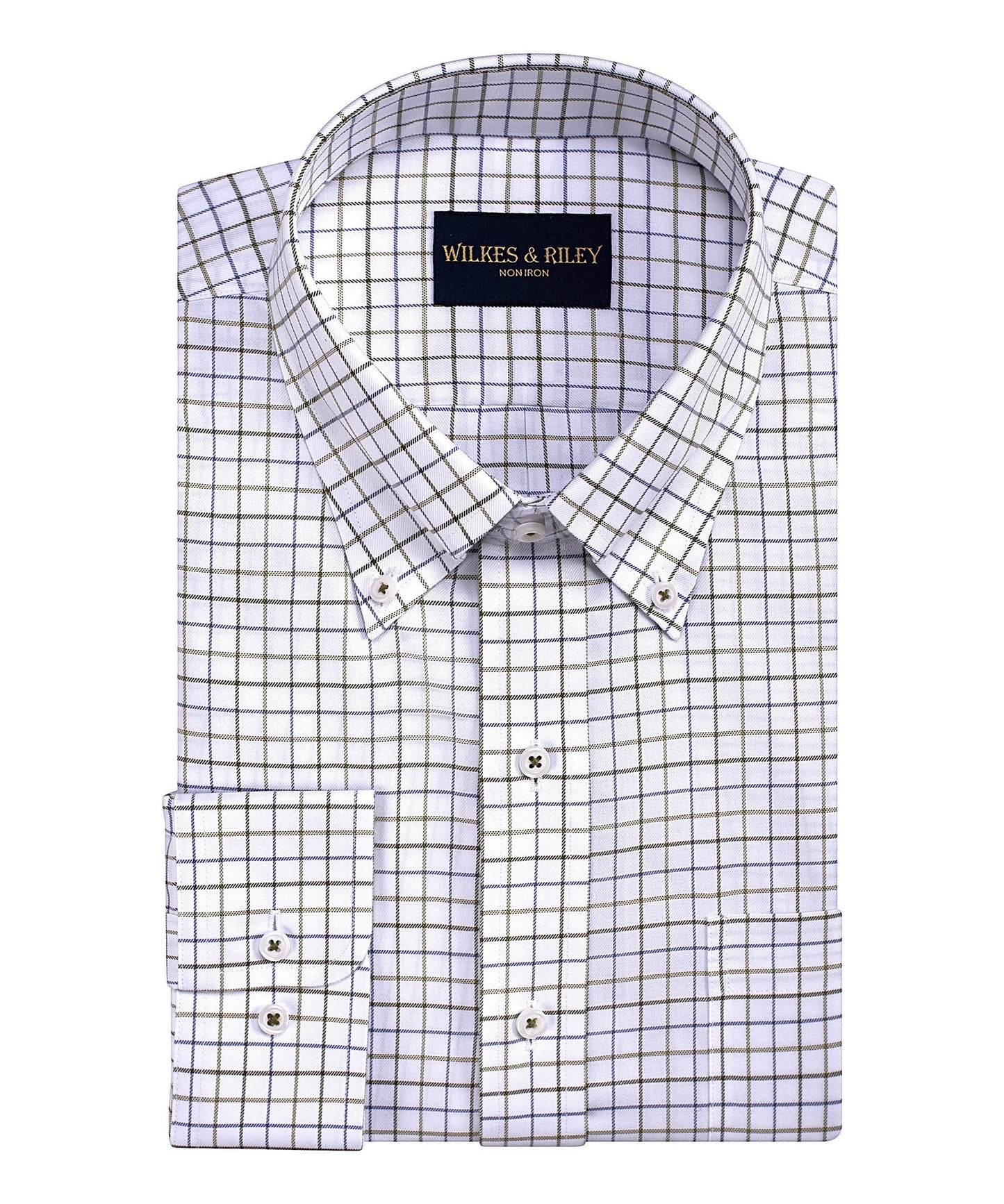 WILKES & RILEY Classic Fit Olive/Navy Check BD Non-Iron Sport Shirt