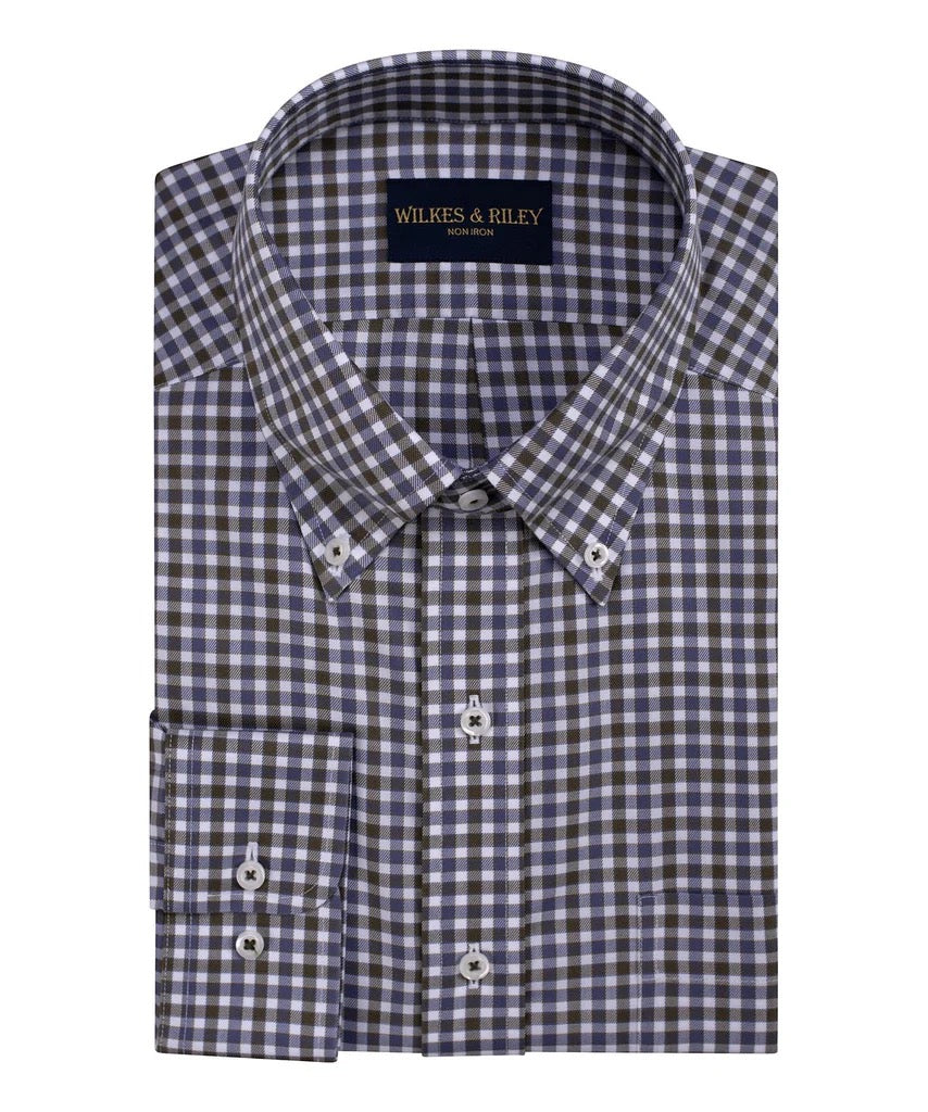 WILKES & RILEY Classic Fit Green/Blue Twill Check Button-Down Collar Sport Shirt