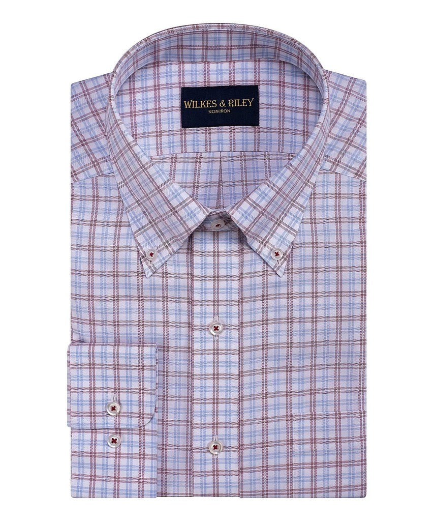 WILKES & RILEY Classic Fit Burg/Sky Plaid Button-Down Collar Sport Shirt
