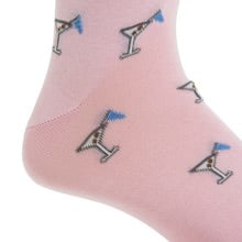 Ted and George Pink with Steel Gray, Cream, Azure Blue, Coral, Forest Green 19th Hole Martini Glass Mid-Calf Cotton Sock