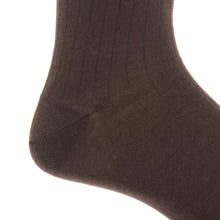 Ted and George Coffee Brown Solid Ribbed Fine Merino Wool Mid-Calf Sock