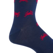 Ted and George Navy w/ Red Crab Mid-Calf Cotton Sock