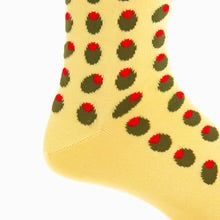 Ted and George Lemon w/ Forest Green and Red Olive Mid-Calf Cotton Sock