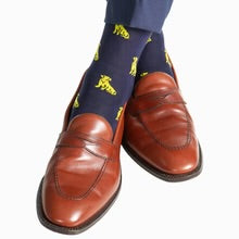 Ted and George Classic Navy w/ Saffron, Black and Red Retriever Dog Mid-Calf Cotton Sock