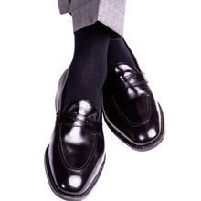 Ted and George Black Solid Ribbed Fine Merino Wool Mid-Calf Sock