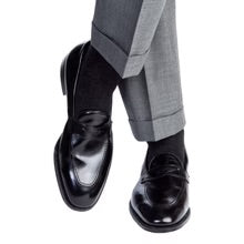 Ted and George Charcoal Solid Ribbed Fine Merino Wool Mid-Calf Sock
