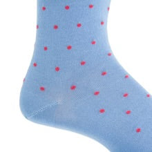 Ted and George Azure Blue w/ Coral Dot Mid-Calf Cotton Sock