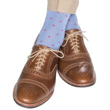 Ted and George Azure Blue w/ Coral Dot Mid-Calf Cotton Sock
