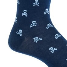 Ted and George Classic Navy w/ White Skull and Crossbones Mid-Calf Cotton Sock