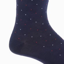 Ted and George Classic Navy w/ Red and White Pin Dots and American Flag Mid-Calf Cotton Sock