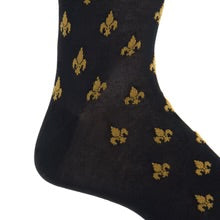 Ted and George Black w/ Gold Fleur de Lis Mid-Calf Cotton Sock