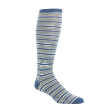 Ted and George Bay Blue, Saffron and Ash Variegated Stripe Mid-Calf Fine Merino Wool Sock