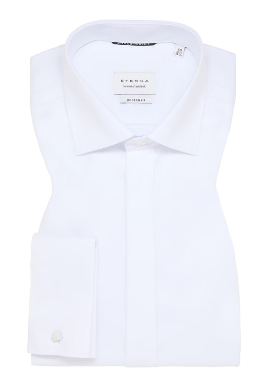 Eterna Luxury Shirt French Cuff Covered Placket Slim Fit Kent Collar (White)