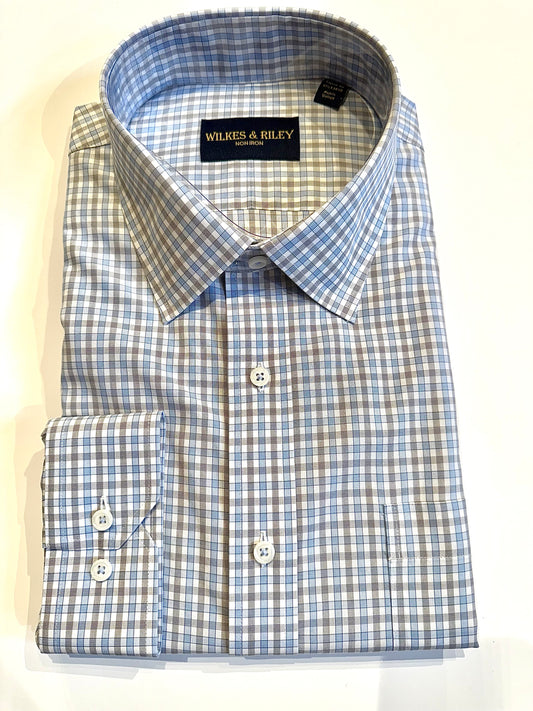 WILKES & RILEY Essential Dress Shirt Sky/Grey EOE Check Classic Fit