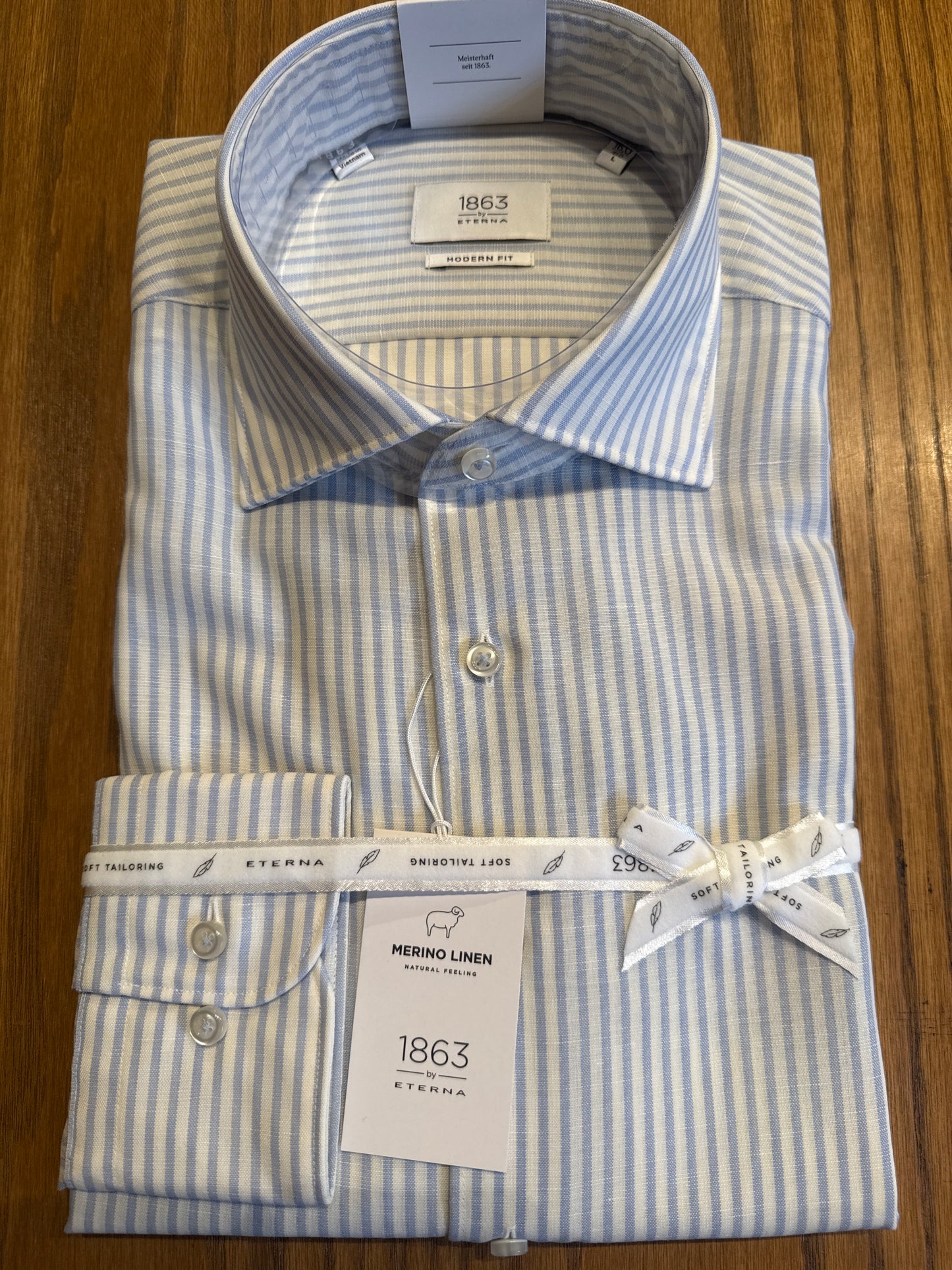 ETERNA Soft Merino/Linen Stripe Sports Shirt