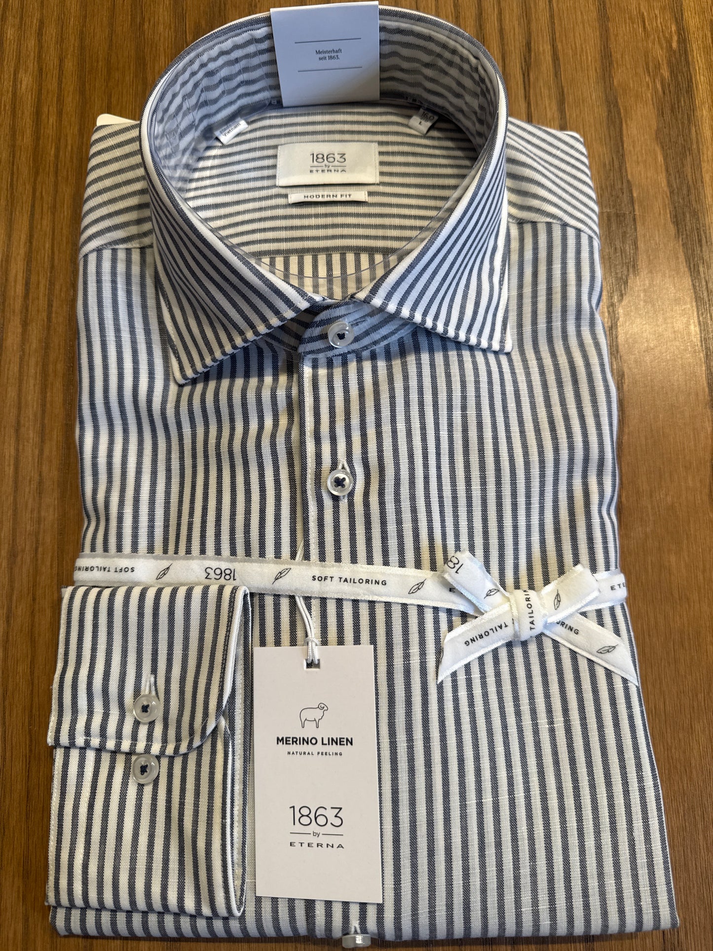 ETERNA Soft Merino/Linen Stripe Sports Shirt
