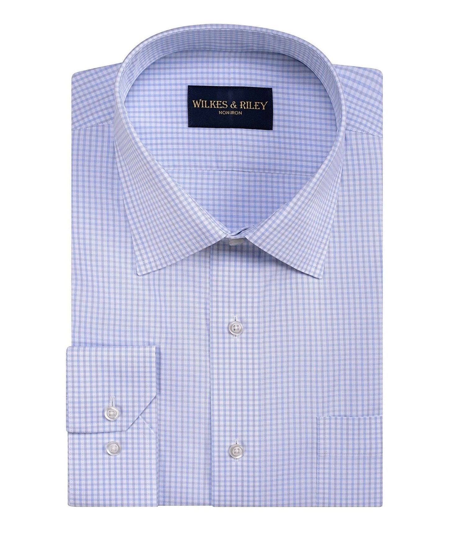 WILKES & RILEY Classic Fit Grey Dobby Check Spread Non-Iron Dress Shirt