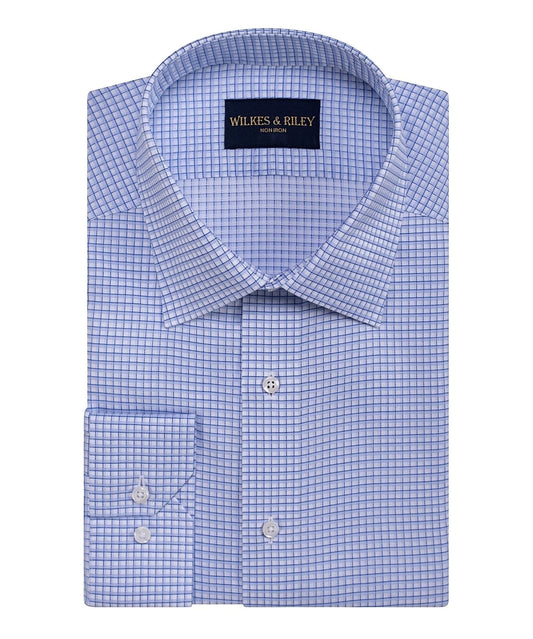 WILKES & RILEY TF Blue Twill Graph Check Spread Non-Iron Dress Shirt