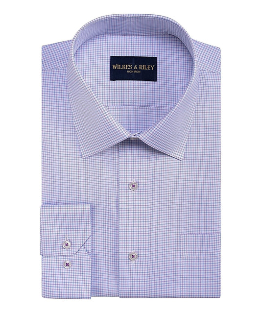 WILKES & RILEY Tailored Fit Raspberry & Sky Micro Check Spread Non-Iron Dress Shirt