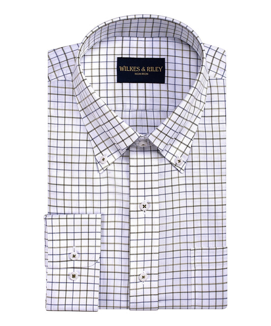 WILKES & RILEY Classic Fit Olive/Navy Check BD Non-Iron Sport Shirt