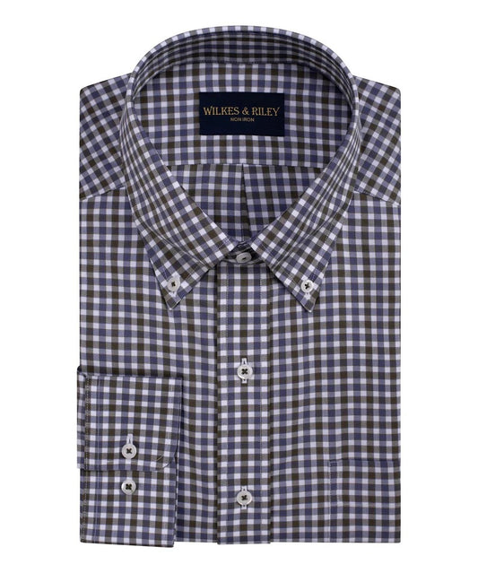 WILKES & RILEY Classic Fit Green/Blue Twill Check Button-Down Collar Sport Shirt