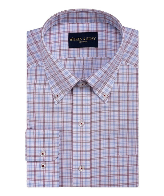 WILKES & RILEY Classic Fit Burg/Sky Plaid Button-Down Collar Sport Shirt