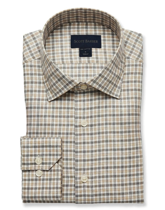 SCOTT BARBER Compact Twill Gingham Sportshirt F26