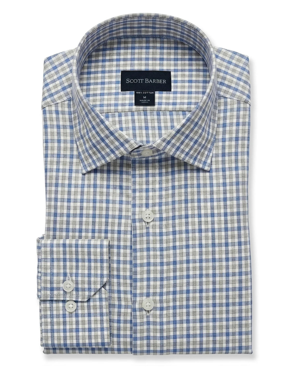 SCOTT BARBER Compact Twill Gingham Sportshirt F26