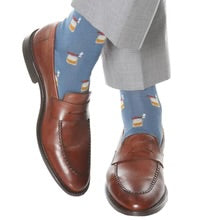 Ted and George Indigo Blue w/ Whiskey Brown, Ash, Gold and Red Bourbon w/ Cigar Mid-Calf Cotton Sock