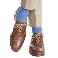 Ted and George Azure Blue w/ Coral Flamingo Mid-Calf Cotton Sock