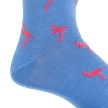 Ted and George Azure Blue w/ Coral Flamingo Mid-Calf Cotton Sock