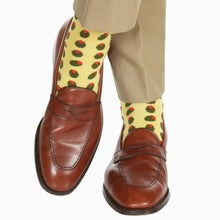 Ted and George Lemon w/ Forest Green and Red Olive Mid-Calf Cotton Sock