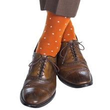 Ted and George Burnt Orange and Cream Dot Mid-Calf Fine Merino Wool Sock