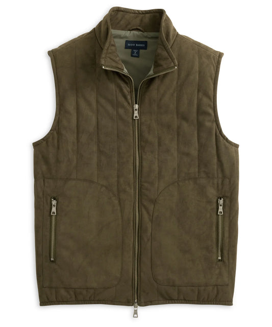 Scott Barber Faux Suede Puffer Vest w/ Double-Zip
