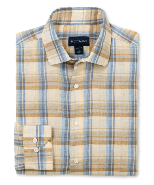 Scott Barber European Linen Plaid Sport Shirt