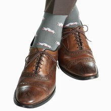 Ted and George Steel with Pink and Ash Flying Pigs Mid-Calf Cotton Sock