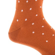 Ted and George Burnt Orange and Cream Dot Mid-Calf Fine Merino Wool Sock
