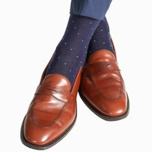 Ted and George Classic Navy w/ Red and White Pin Dots and American Flag Mid-Calf Cotton Sock