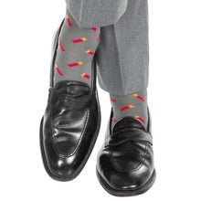Ted and George Steel Gray w/ Red, Saffron and Black Shotgun Shells Mid-Calf Cotton Sock